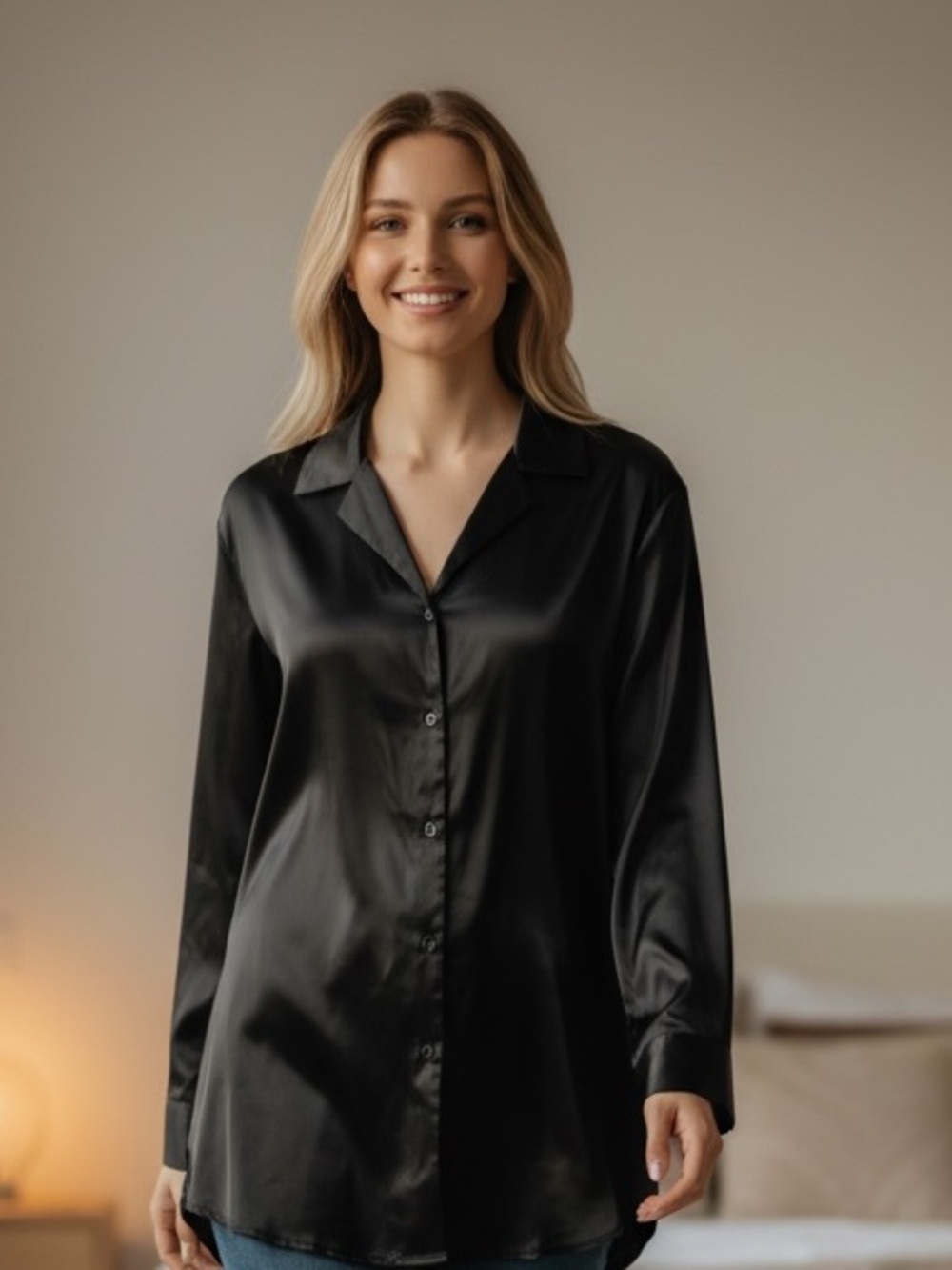Vintage Frederick’s of Hollywood Black Satin Sleep-shirt Size Large